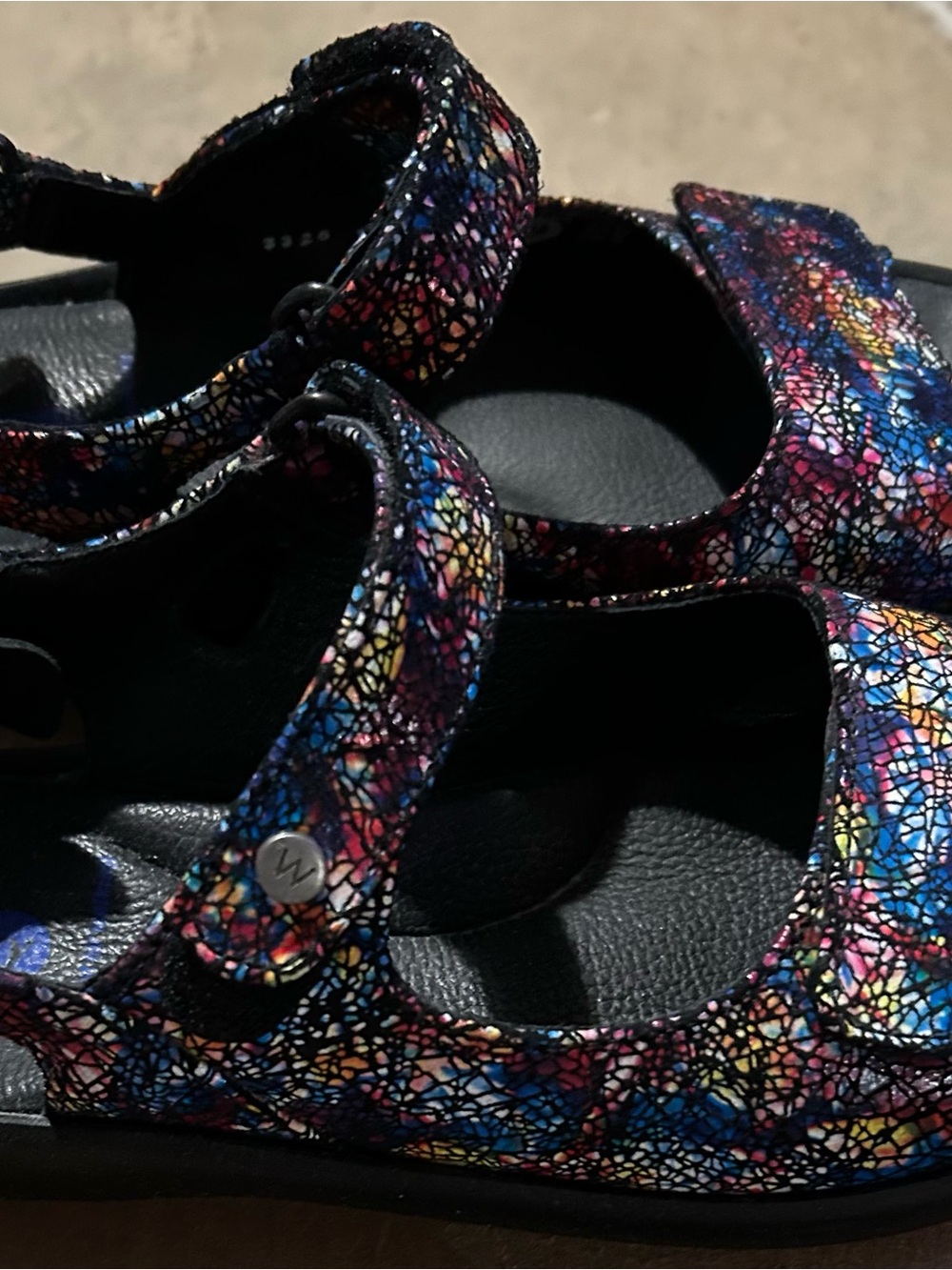 Wolky Womens Black Sandals with Multicolor Sparkle Upper and Red Outsole - Picture 3 of 3